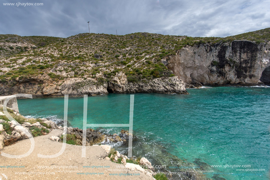 Amazing Panorama of Limnionas beach bay at Zakynthos island, Greece