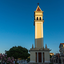 Sunset view of bell tower of Cathedral of Saint Dionysios in Zakynthos City, Greece