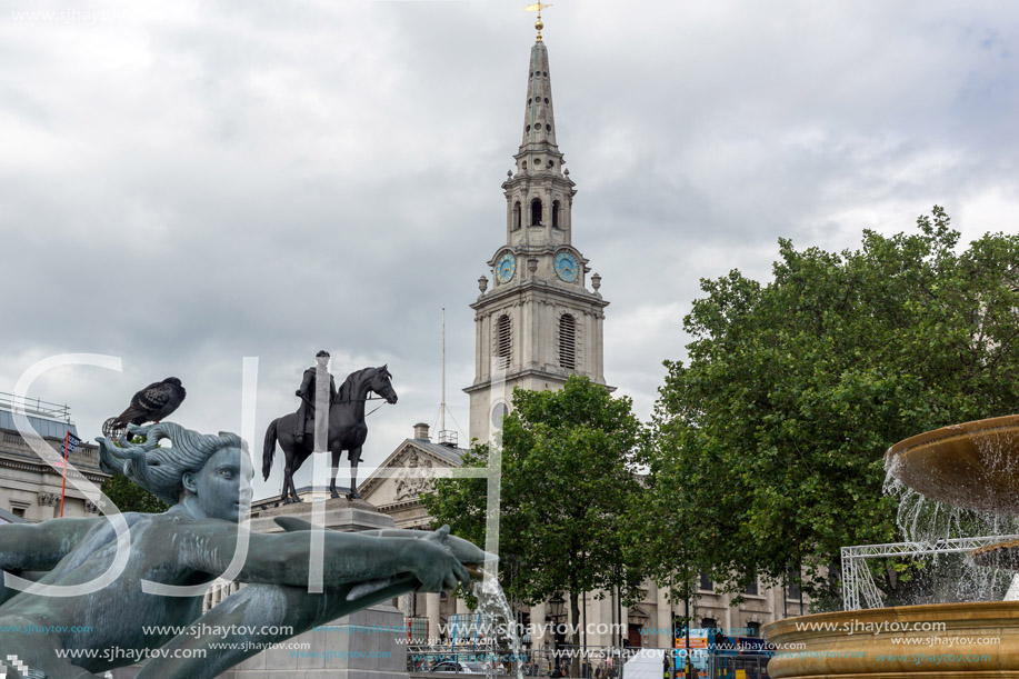 King George IV monument, St Martin church on Trafalgar Square, London, England, United Kingdom
