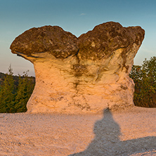 Sunrise Panorama of rock formation The Stone Mushrooms near Beli plast village, Kardzhali Region, Bulgaria