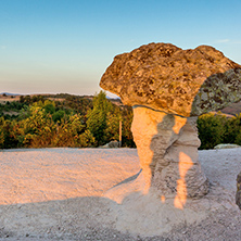 Sunrise Panorama of rock formation The Stone Mushrooms, Kardzhali Region, Bulgaria