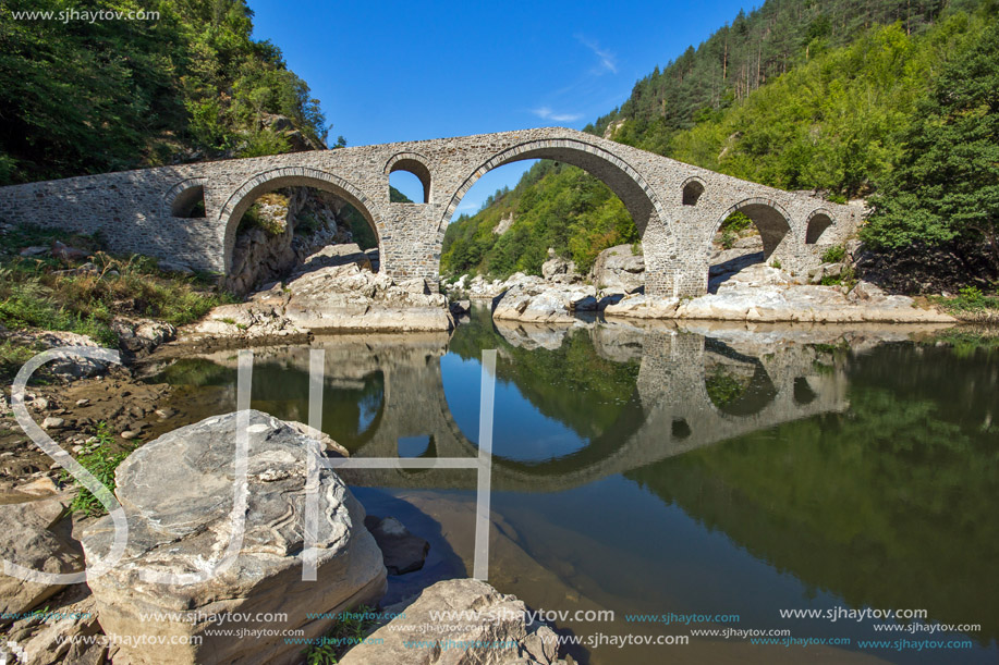 Amazing Reflection of Devil"s Bridge in Arda river, Kardzhali Region, Bulgaria