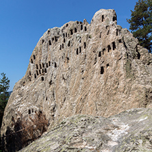 Amazing view of Thracian Sanctuary Eagle Rocks near town of Ardino, Kardzhali Region, Bulgaria