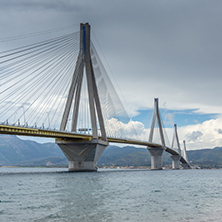 Panorama of The cable bridge between Rio and Antirrio, Patra, Western Greece
