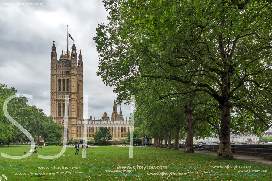 Amazing view of Victoria Tower Gardens and Houses of Parliament, London, England, United Kingdom