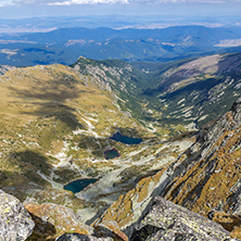 Amazing panorama of Malyovishki  lakes from Malyovitsa peak, Rila Mountain, Bulgaria