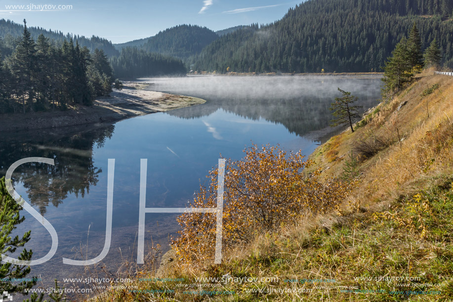 Fog over the water of Golyam Beglik Reservoir, Pazardzhik Region, Bulgaria