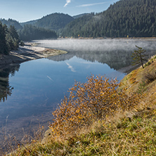 Fog over the water of Golyam Beglik Reservoir, Pazardzhik Region, Bulgaria