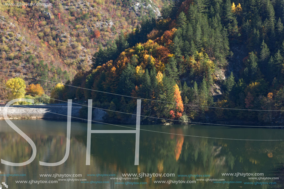 Landscape with Autumn forest around Teshel  Reservoir, Smolyan Region, Bulgaria