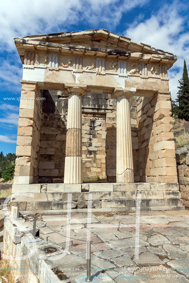 Treasury of Athens in Ancient Greek archaeological site of Delphi,Central Greece