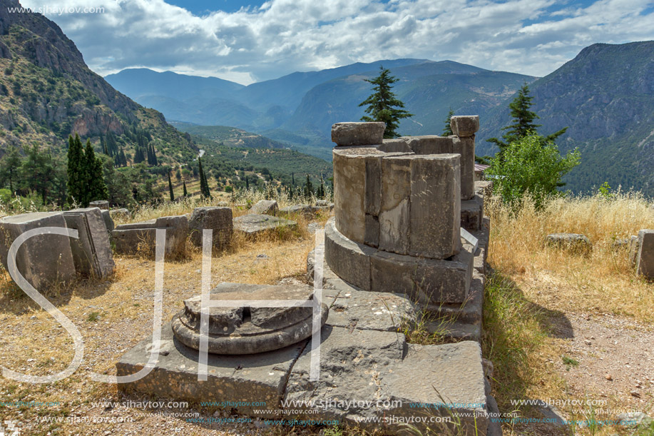 Panorama of Ancient Greek archaeological site of Delphi,Central Greece
