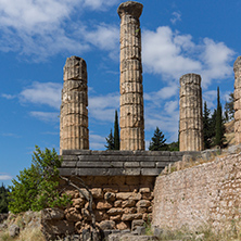 Columns in The Temple of Apollo in Ancient Greek archaeological site of Delphi,Central Greece