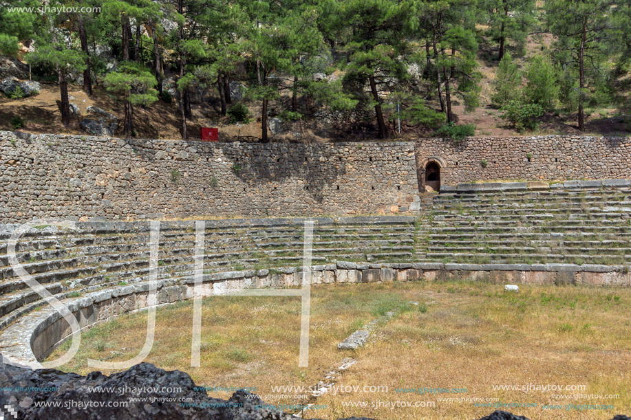 Panoramic view of Stadium at Ancient Greek archaeological site of Delphi,Central Greece