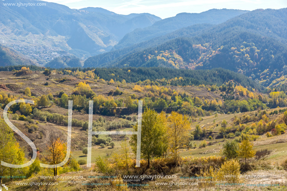 Autumn landscape near town of Dospat, Rhodope Mountains, Bulgaria