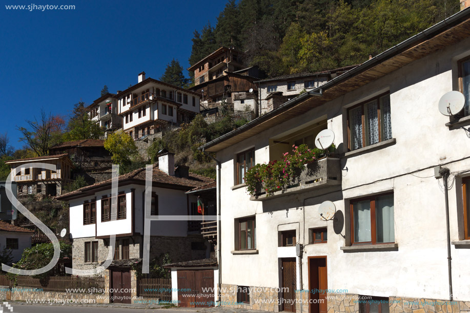 Panoramic view with old houses  in town of Shiroka Laka, Smolyan Region, Bulgaria