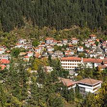 Panoramic view of town of Shiroka Laka and Rhodope Mountains, Smolyan Region, Bulgaria