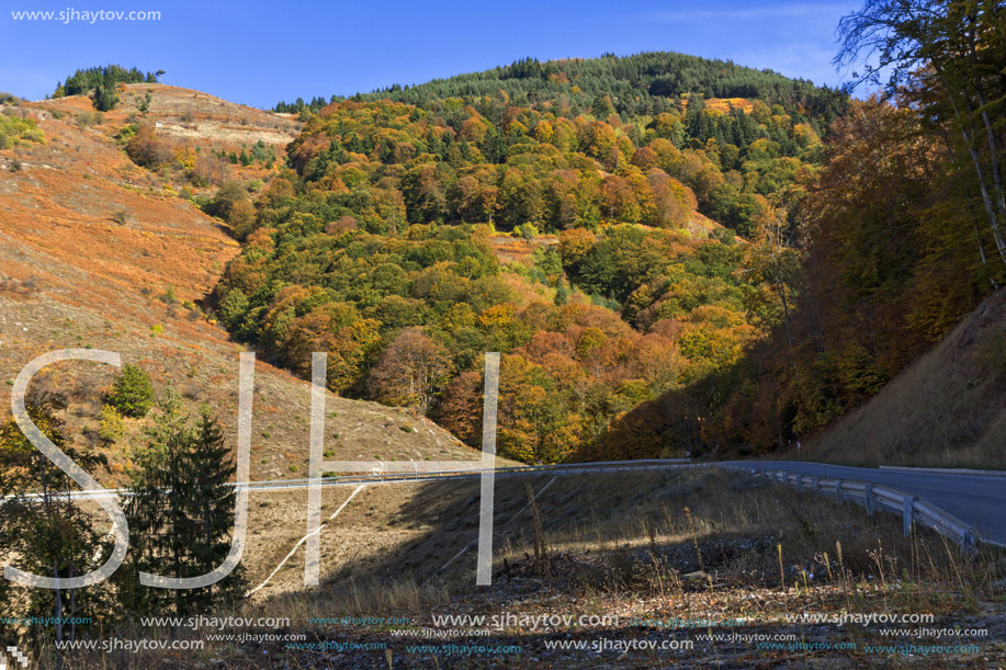 Amazing Autumn Landscape of Rhodope Mountain near Village of Mihalkovo, Smolyan Region, Bulgaria