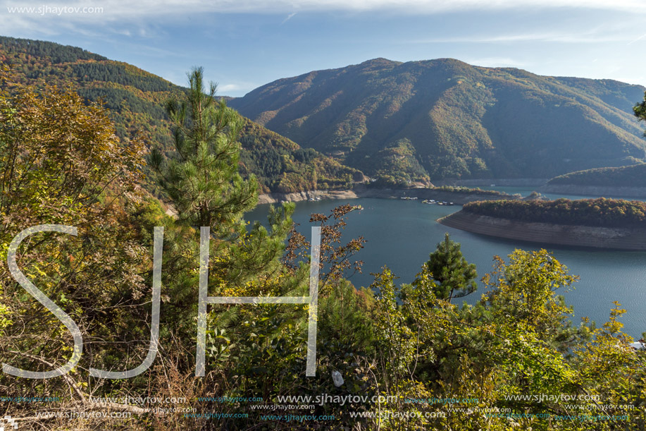 Amazing ladscape with  forest around Vacha (Antonivanovtsy) Reservoir, Rhodopes Mountain, Bulgaria