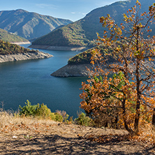 Autumn landscape of Meander of Vacha (Antonivanovtsy) Reservoir, Rhodopes Mountain, Bulgaria