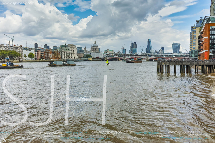 Embankment of Thames river, London, England, United Kingdom