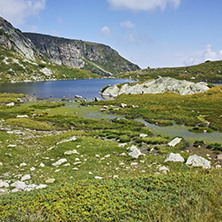 Panoramic view of The Trefoil lake, Rila Mountain, The Seven Rila Lakes, Bulgaria