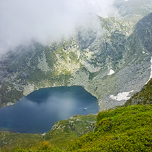 Amazing view with Fog over The Twin lake, The Seven Rila Lakes, Bulgaria