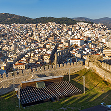 Amazing panorama from fortress to aqueduct in Kavala, East Macedonia and Thrace, Greece
