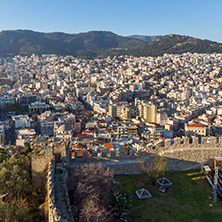 Ruins of fortress and panoramic view to Kavala, East Macedonia and Thrace, Greece