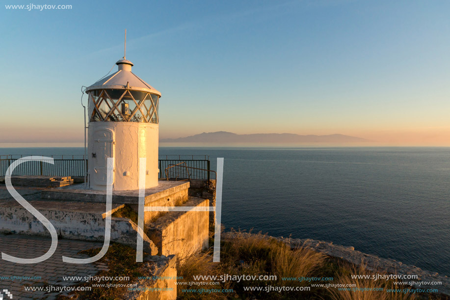 Amazing Sunset over Lighthouse in Kavala, East Macedonia and Thrace, Greece
