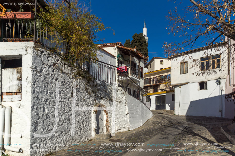 Typical street and mosque in old town of Xanthi, East Macedonia and Thrace, Greece