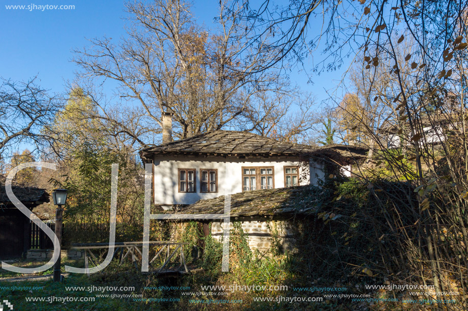 Amazing landscape with wooden Bridge and old house in village of Bozhentsi, Gabrovo region, Bulgaria