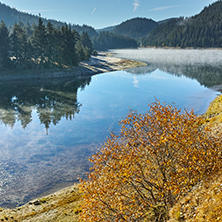 Landscape with Fog over the water of Golyam Beglik Reservoir, Pazardzhik Region, Bulgaria