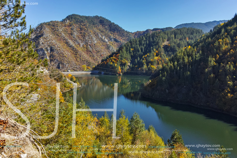 Autumn Panorama of Teshel  Reservoir, Smolyan Region, Bulgaria