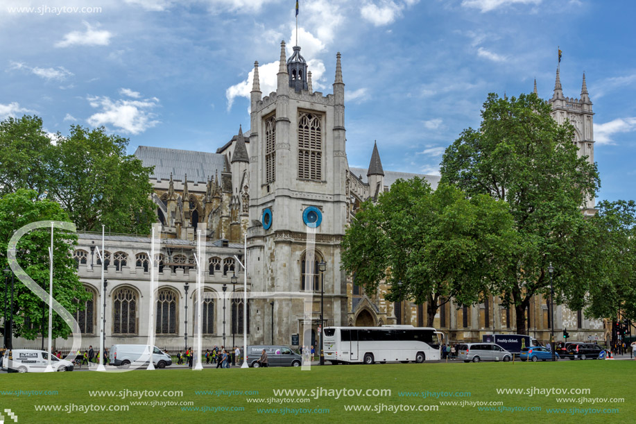 LONDON, ENGLAND - JUNE 15 2016: Bell tower of  Church of St. Peter at Westminster, London, England, Great Britain