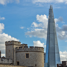 LONDON, ENGLAND - JUNE 15 2016: Panorama with Tower of London and The Shard, London, England, Great Britain