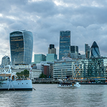 LONDON, ENGLAND - JUNE 15 2016: Amazing Sunset Skyline of London From Tower Bridge, England, United Kingdom