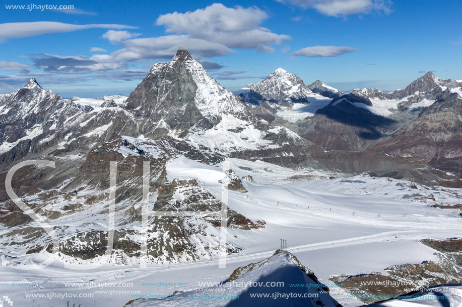 Winter panorama of mount Matterhorn, Canton of Valais, Alps, Switzerland