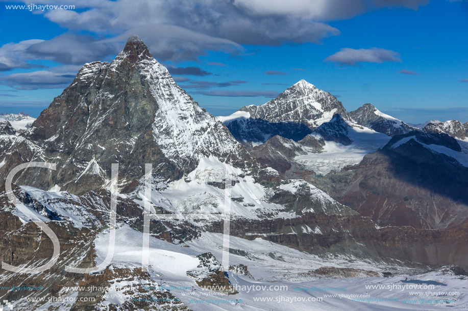 Winter panorama of mount Matterhorn, Canton of Valais, Alps, Switzerland