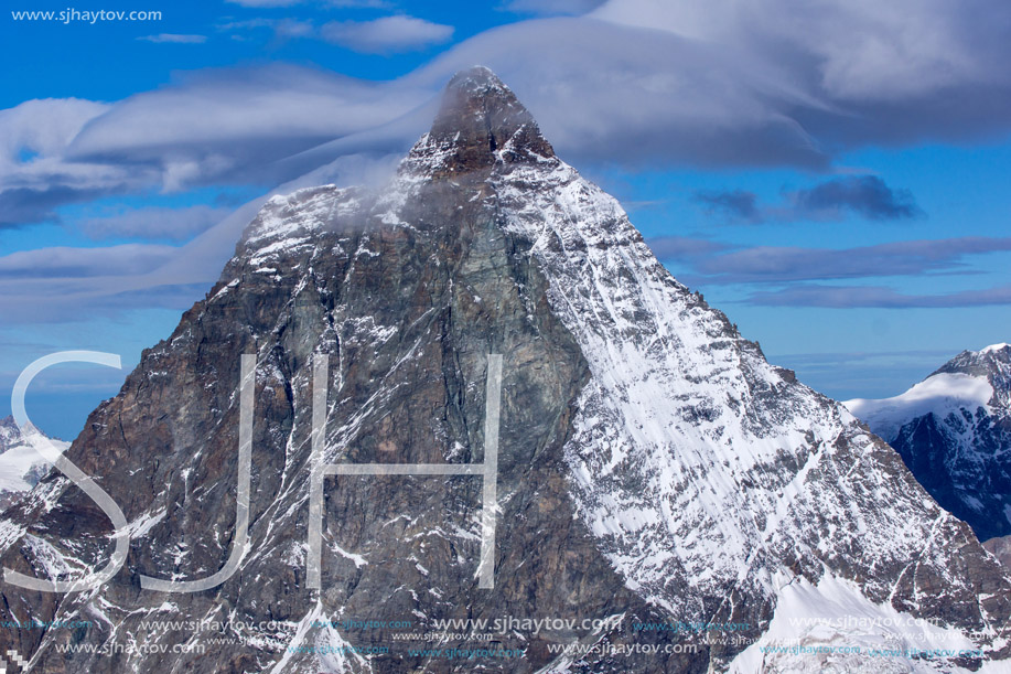 Close up view of mount Matterhorn, Alps, Canton of Valais, Switzerland