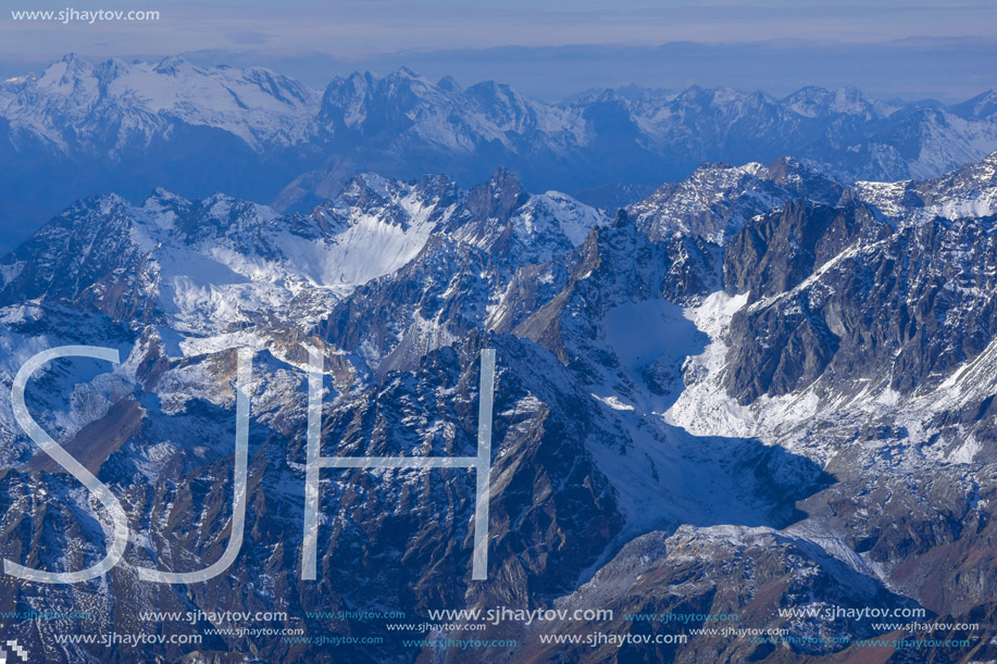 Amazing panorama from matterhorn glacier paradise Swiss Alps, Switzerland