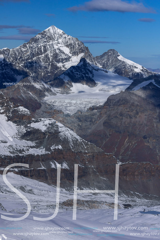Panoramic landscape from matterhorn glacier paradise Swiss Alps, Switzerland