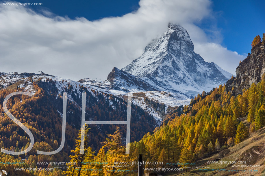 autumn panorama of Mount Matterhorn, Canton of Valais, Switzerland
