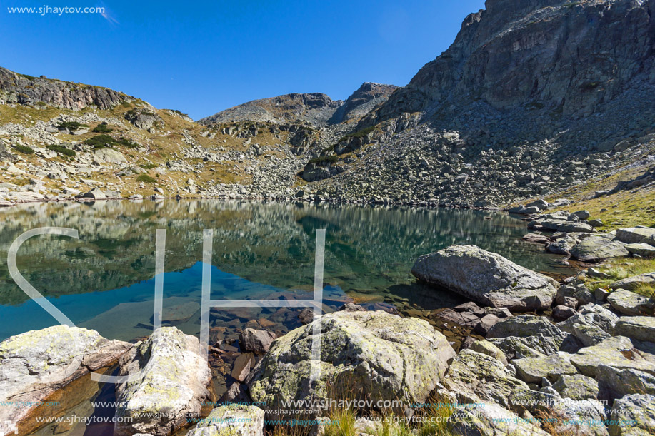 Amazing view of Lake and Preokorets (Popova Kapa) peak, Rila Mountain, Bulgaria