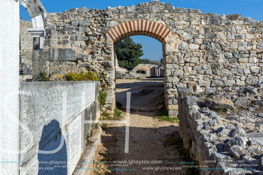 Entrance of Ancient amphitheater in the archeological area of Philippi, Eastern Macedonia and Thrace, Greece