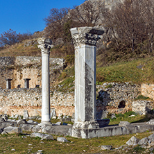 Ancient columns in the archeological area of Philippi, Eastern Macedonia and Thrace, Greece
