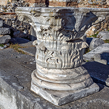 Ruins of Ancient columns in the archeological area of Philippi, Eastern Macedonia and Thrace, Greece