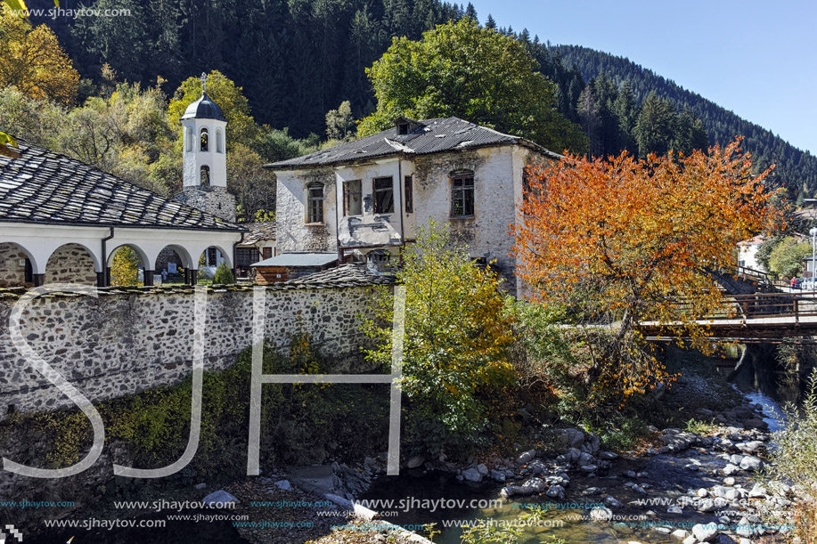 19th century St. Theotokos (Holy Mother) Church and St. Panteleimonas School in town of Shiroka Laka, Smolyan Region, Bulgaria