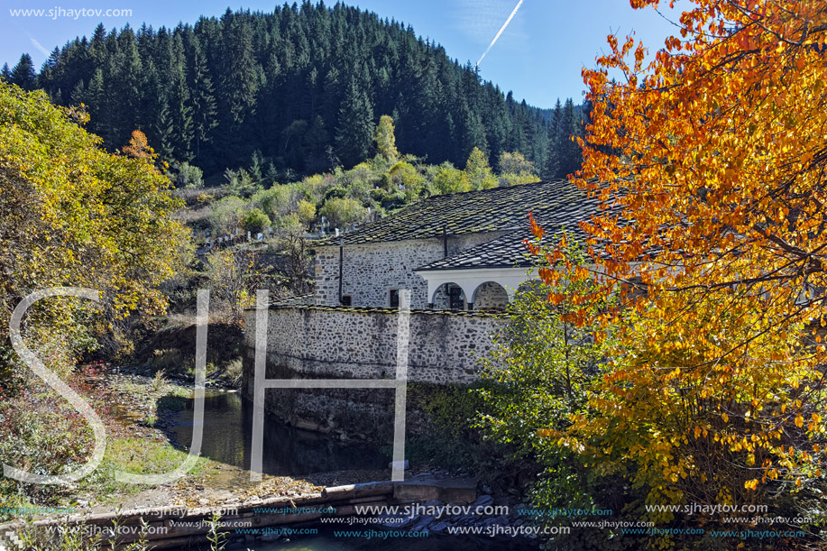 19th century St. Theotokos (Holy Mother) Church and St. Panteleimonas School in town of Shiroka Laka, Smolyan Region, Bulgaria