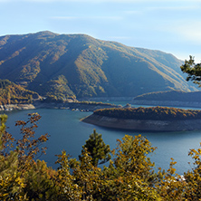 Autumn landscape of forest around Vacha (Antonivanovtsy) Reservoir, Rhodopes Mountain, Bulgaria