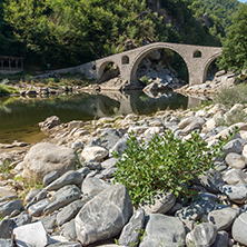 Amazing Reflection of The Devil"s Bridge in Arda river and Rhodopes mountain, Kardzhali Region, Bulgaria